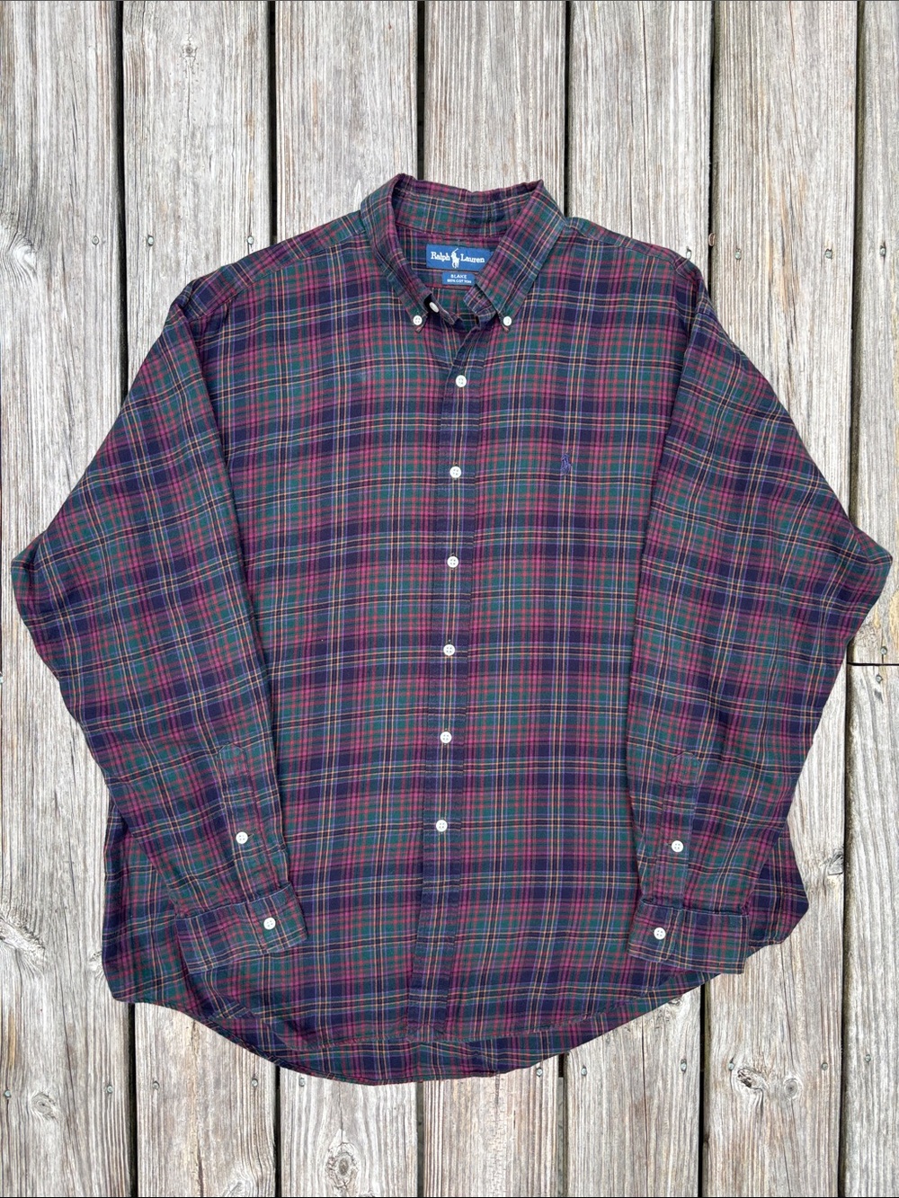 RALPH LAUREN | 90s Y2K Purple Plaid Blake Cotton Vintage Prep LS Shirt | Size XL - Picture 2 of 5